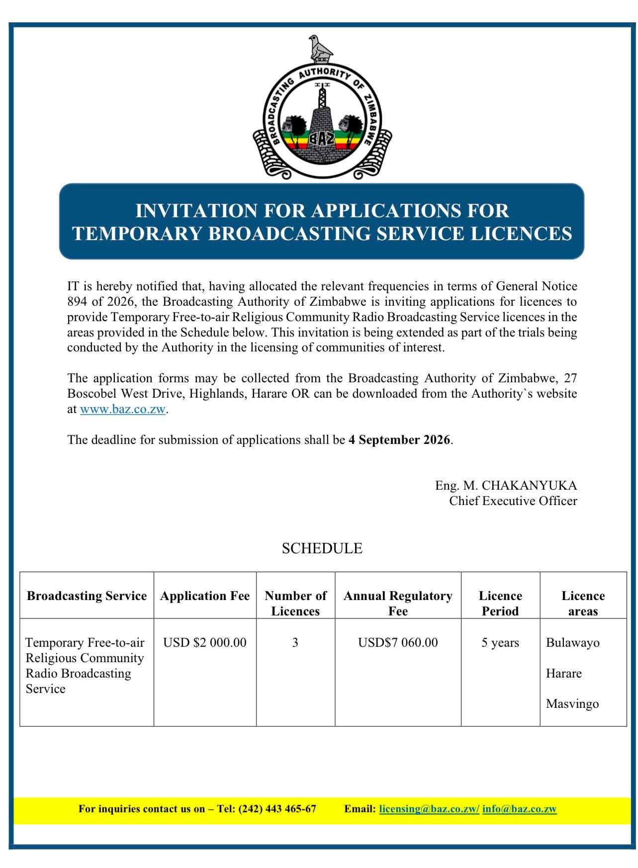 Invitation for Applications for Temporary Broadcasting Service Licences